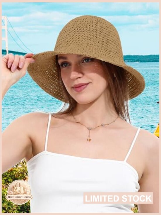 Woven Crochet Straw Bucket Hat Handmade Sun Protection Travel Accessory main image 5